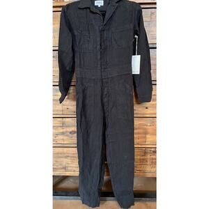 Mate The Label 100% Linen Long Sleeve Black Jumpsuit Size Small NWT